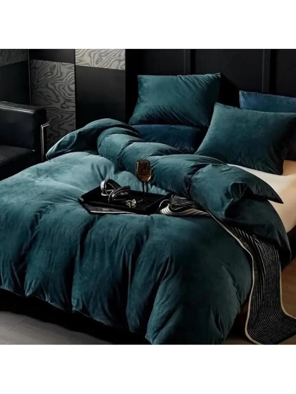 🆕 QUEEN Velvet Duvet Bedding Set Cover Blue Green Velour Warm Rich Luxury Cozy